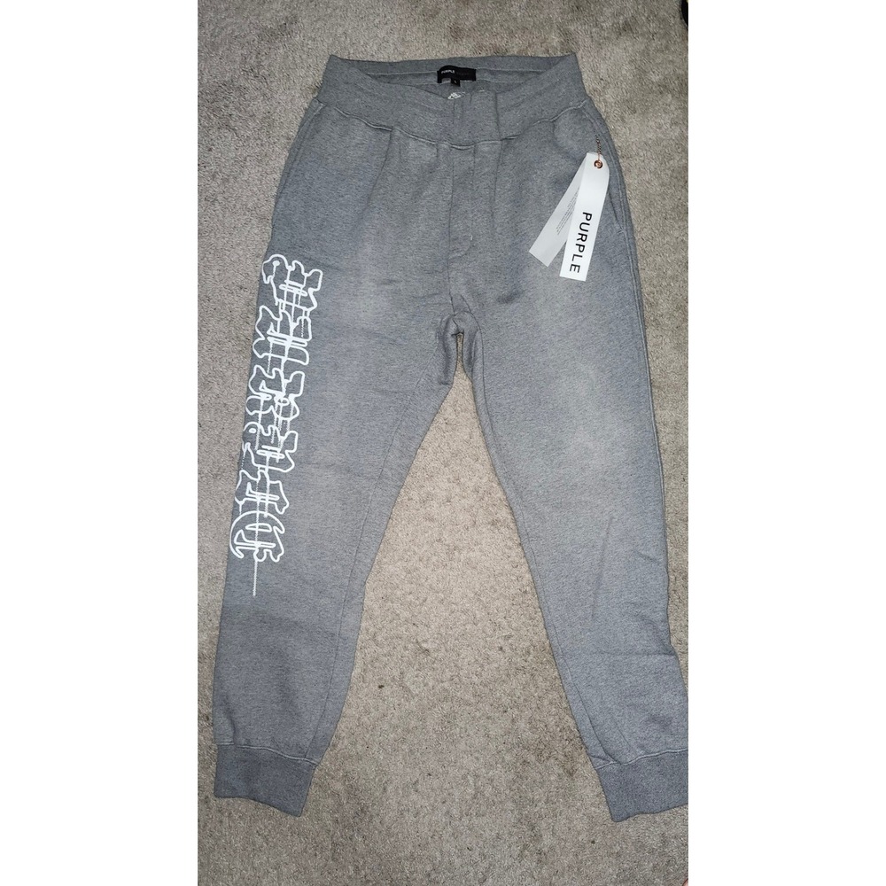 Purple Brand‎ Mens Gray Gothic Logo Fleece Jogger Sweatpants Large NEW